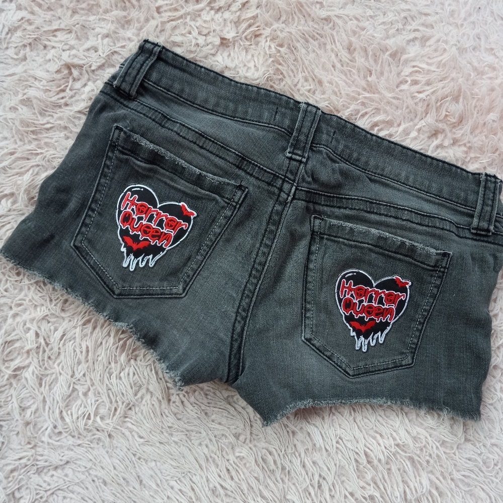 Grey HORROR QUEEN custom OOAK euc Rage shorts! Unique summer wear! SOLD - Picture 1 of 6